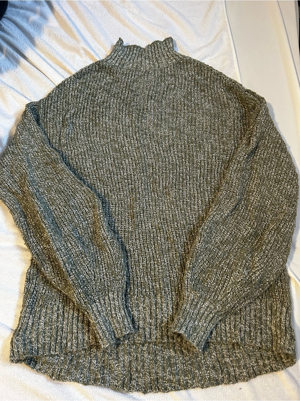 Chunky High-Neck Ribbed Sweater in Olive-Grey aerie